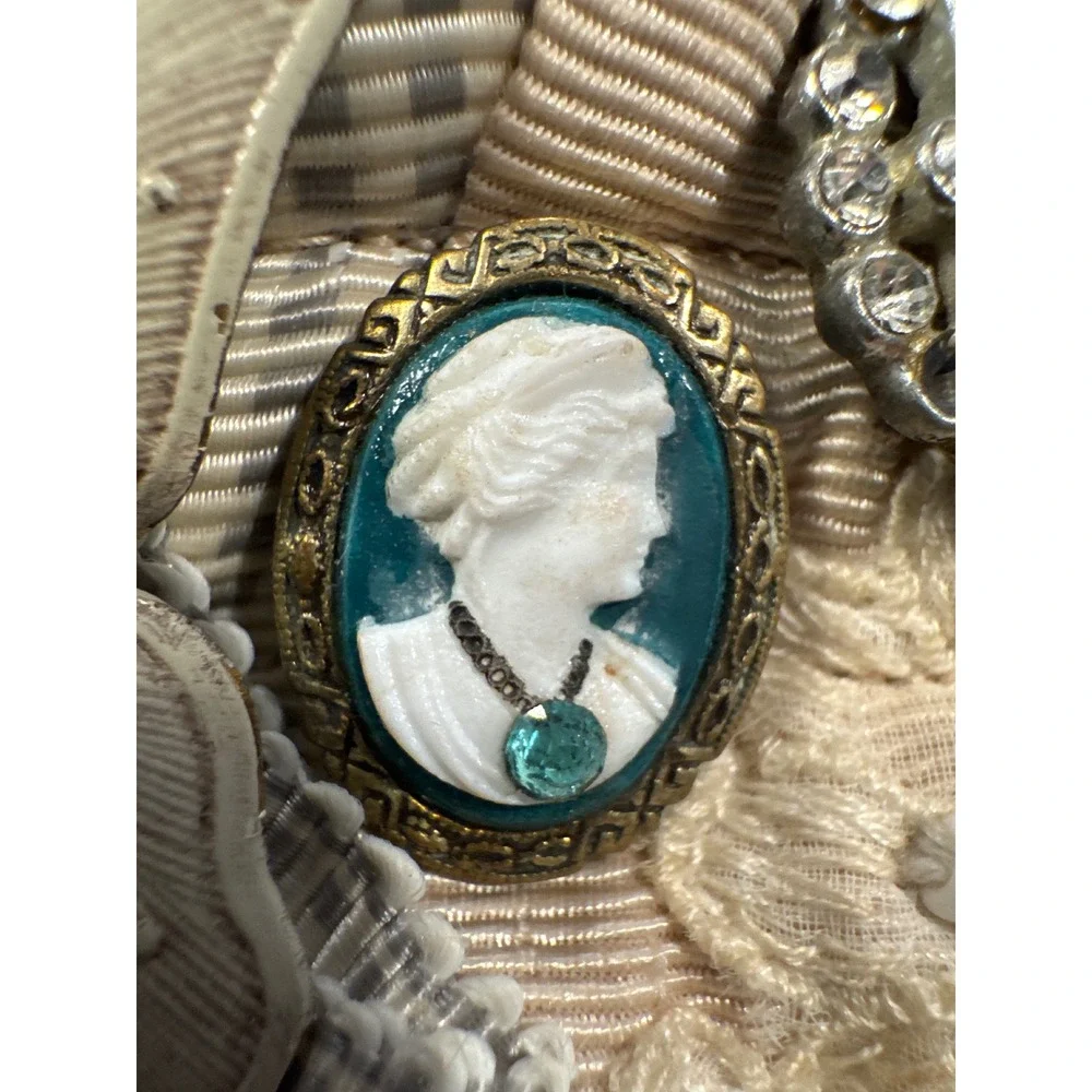Vintage Assemblage Embellished‎ Brooch Tassel Cameo Evening Bag Clutch 11x7